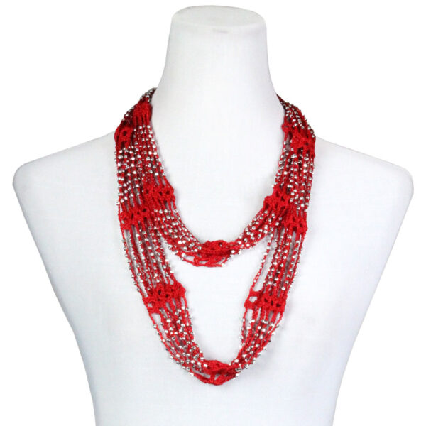 Beaded Scarves – Red w/ Silver Beads