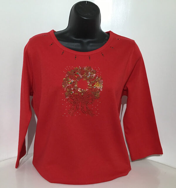 Christmas Wreath 3/4 Sleeve Shirts - Image 2